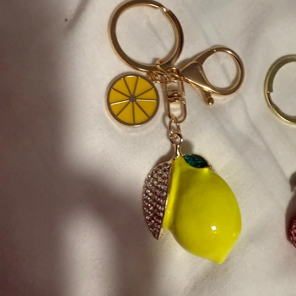 Bag Charm/Keychain  Lemon and Cherries Set! Adorned with stones!